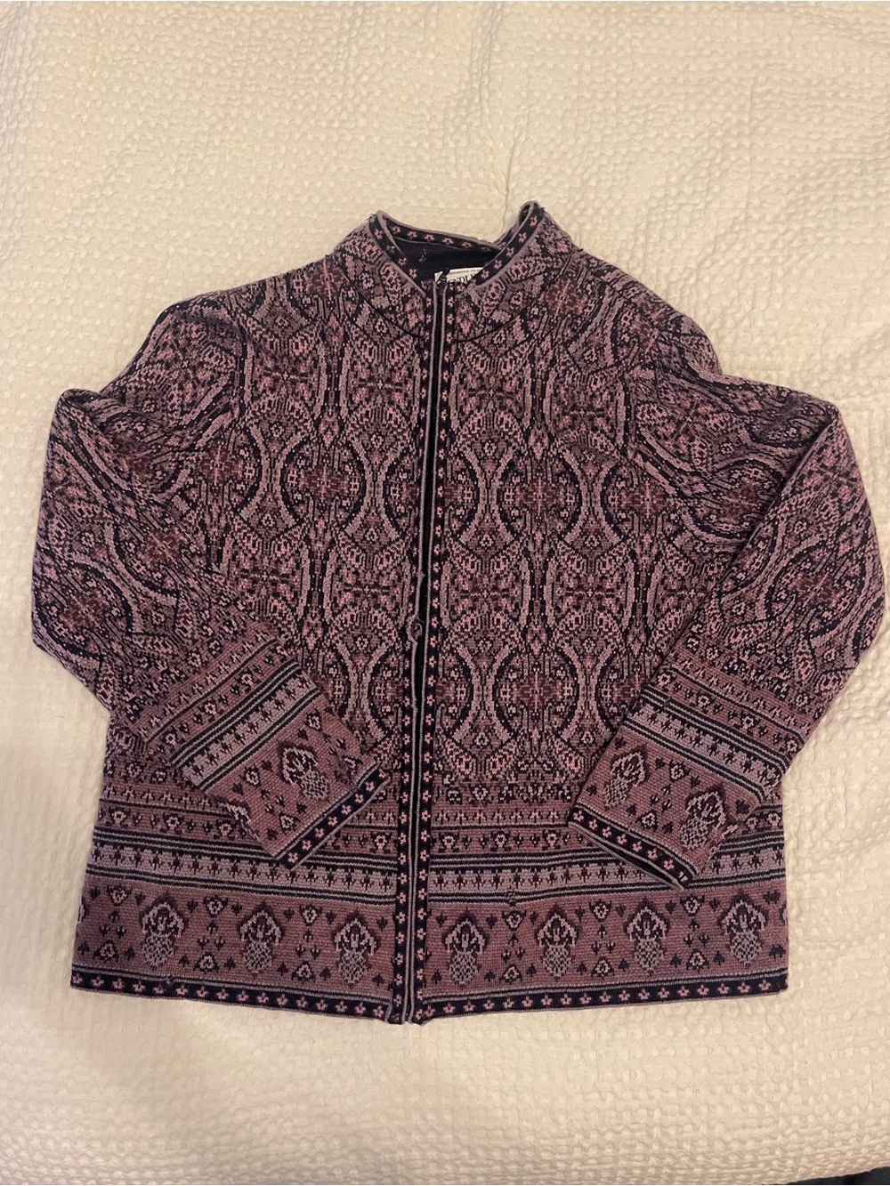 Pendleton Vintage Purple and Black Zip-Front Jacket 100% Merino Wool